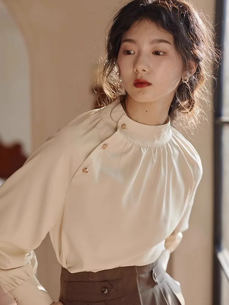 Silk Shantung Stand Collar Women's Shirt Inner Wear Layering Spring Summer Autumn Winter Fashion Retro Chinese Style Top
Silk Shantung Stand Collar Women's Shirt Inner Wear Layering Spring Summer Autumn Winter Fashion Retro Chinese Style Top