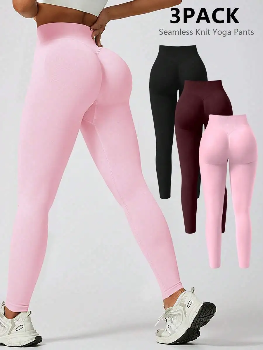 3 Pack Women High Waist Seamless Knit Yoga Pants Solid Color Elastic Sport Leggings
3 Pack Women High Waist Seamless Knit Yoga Pants Solid Color Elastic Sport Leggings