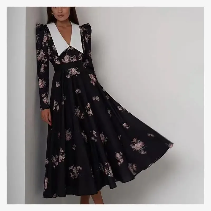 2026 Spring Autumn Women Floral Printed Long Sleeve V-neck A-Line Flare Long Dress Chic France Midi Dress Female
2026 Spring Autumn Women Floral Printed Long Sleeve V-neck A-Line Flare Long Dress Chic France Midi Dress Female