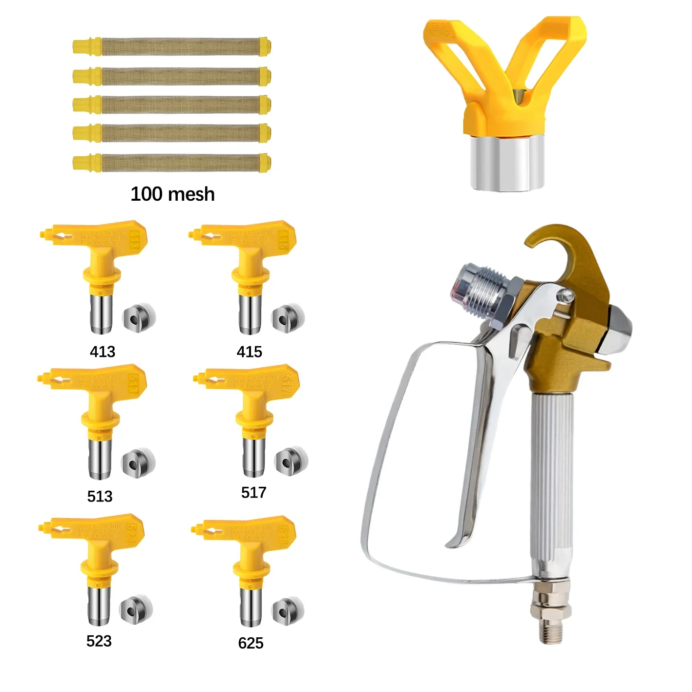 Airless Spray Tip 413 415 513 517 523 625 Nozzle + 100 Mesh Filter, Reversible Carbide for High Pressure Paint Sprayer
Airless Spray Tip 413 415 513 517 523 625 Nozzle + 100 Mesh Filter, Reversible Carbide for High Pressure Paint Sprayer