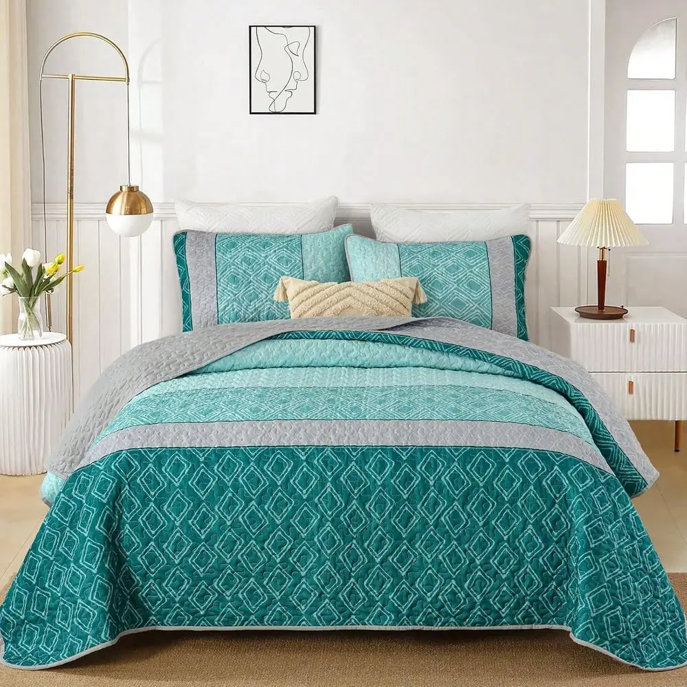 Set Full Size 3 Pieces, Teal Striped Plaid Bedspread Coverlet Set,Boho Summer Bedding Set Soft Microfiber Bedding Set With 2 Pi
Set Full Size 3 Pieces, Teal Striped Plaid Bedspread Coverlet Set,Boho Summer Bedding Set Soft Microfiber Bedding Set With 2 Pi