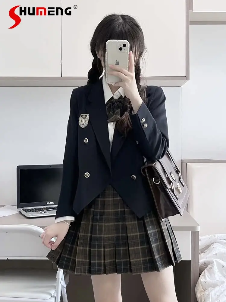 Japanese Preppy Style JK Uniform Suit Single-breasted Jackets High Waist A-line Plaid Pleated Skirt Two-piece Sets Women Autumn
Japanese Preppy Style JK Uniform Suit Single-breasted Jackets High Waist A-line Plaid Pleated Skirt Two-piece Sets Women Autumn