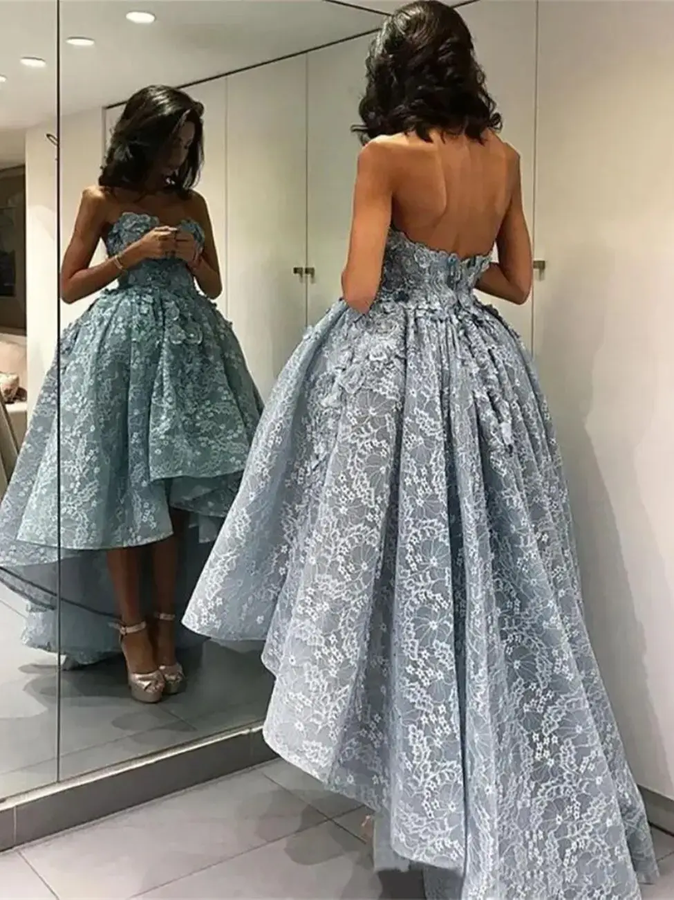 3D Floral Lace Applique High Low Sweetheart Neckline Custom Made Ruched Evening Party Gowns vestidos Formal Occasion Wear
3D Floral Lace Applique High Low Sweetheart Neckline Custom Made Ruched Evening Party Gowns vestidos Formal Occasion Wear