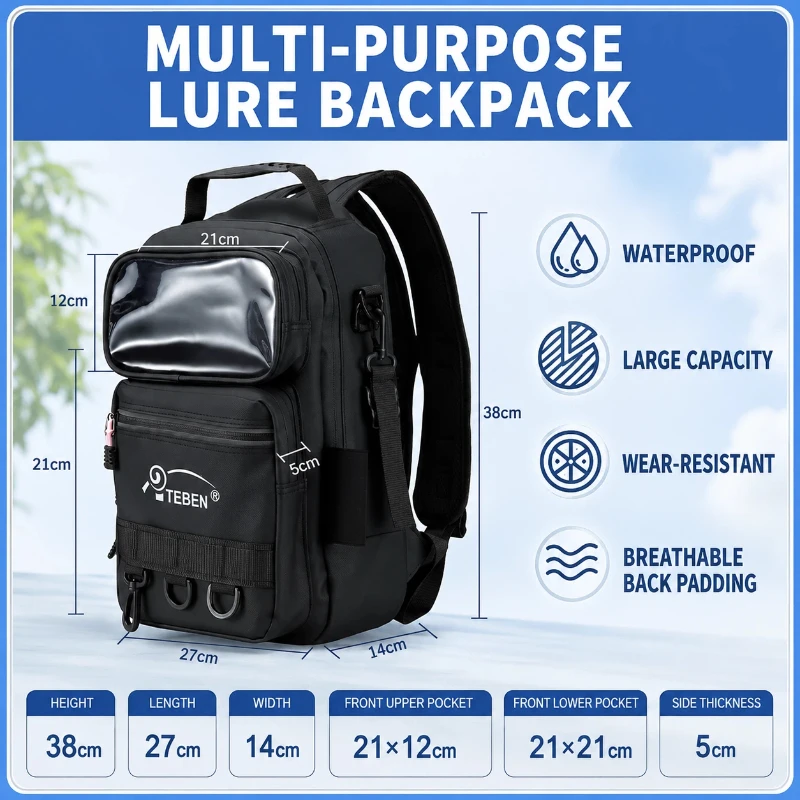 Teben Premium Multifunctional Waterproof Lure Fishing Backpack Portable Rod Holder Crossbody Sling Bag for Travel Angling
Teben Premium Multifunctional Waterproof Lure Fishing Backpack Portable Rod Holder Crossbody Sling Bag for Travel Angling