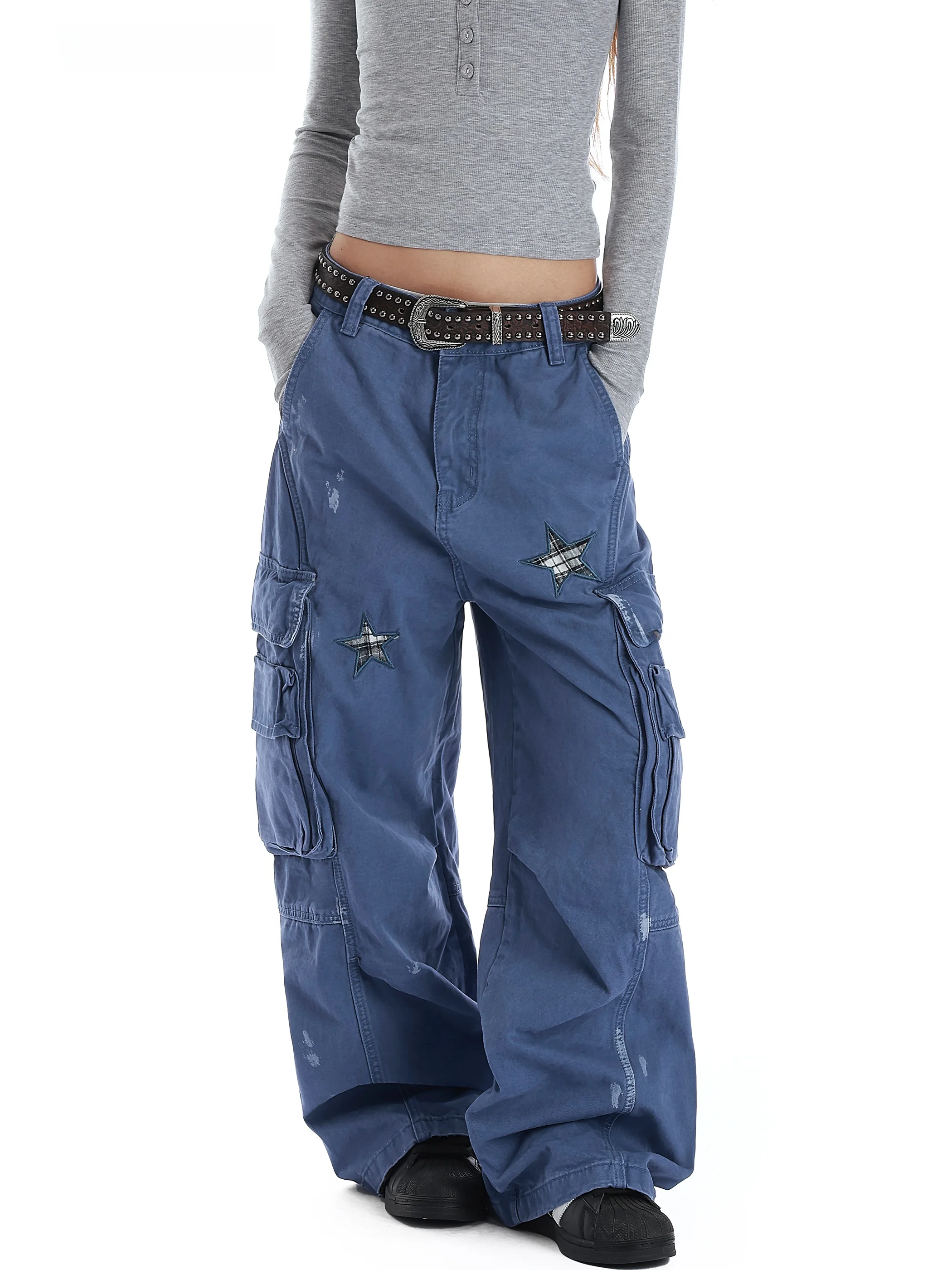 Vintage American Style Wide Leg Work Pants Women's Casual Trousers with Star Patch Distressed Floor-Length Loose Fit Jeans
Vintage American Style Wide Leg Work Pants Women's Casual Trousers with Star Patch Distressed Floor-Length Loose Fit Jeans