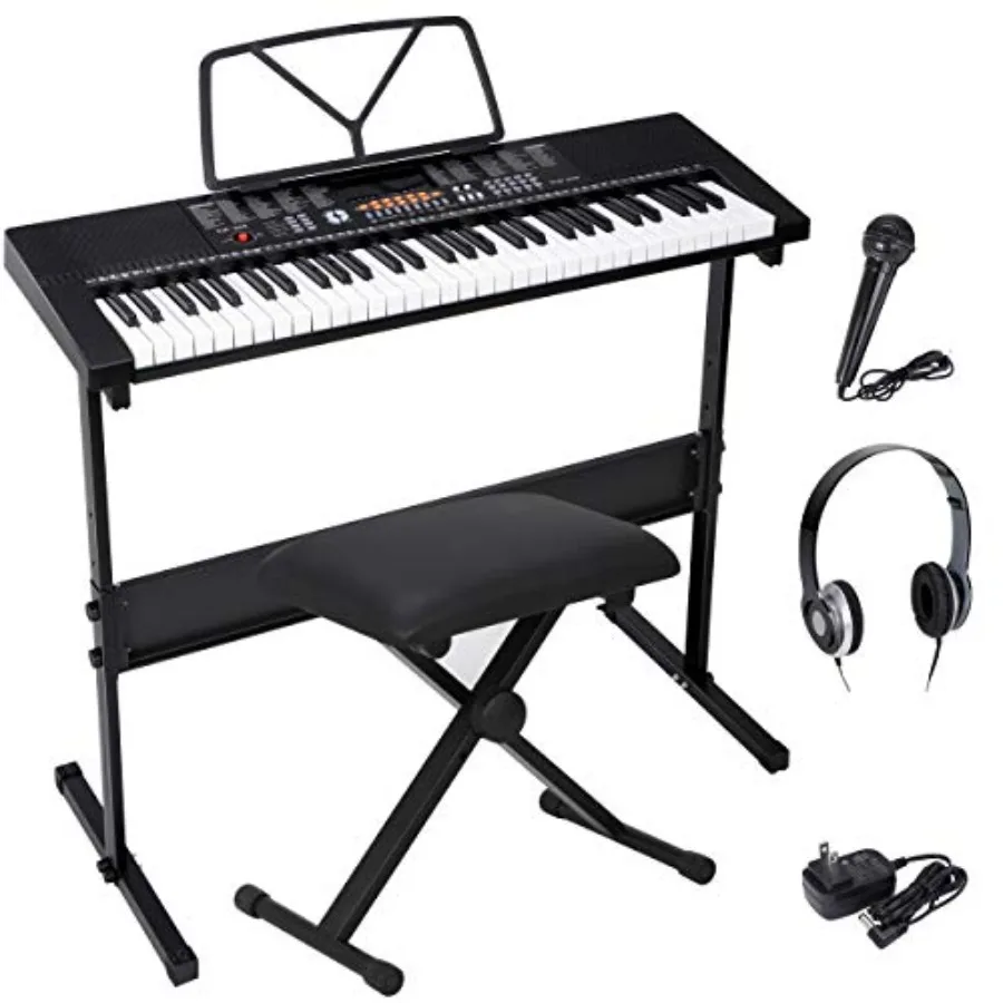 Beginner keyboard for kids and adults: 61-key portable electronic piano in black with built-in speakers, headphones, microphone
Beginner keyboard for kids and adults: 61-key portable electronic piano in black with built-in speakers, headphones, microphone