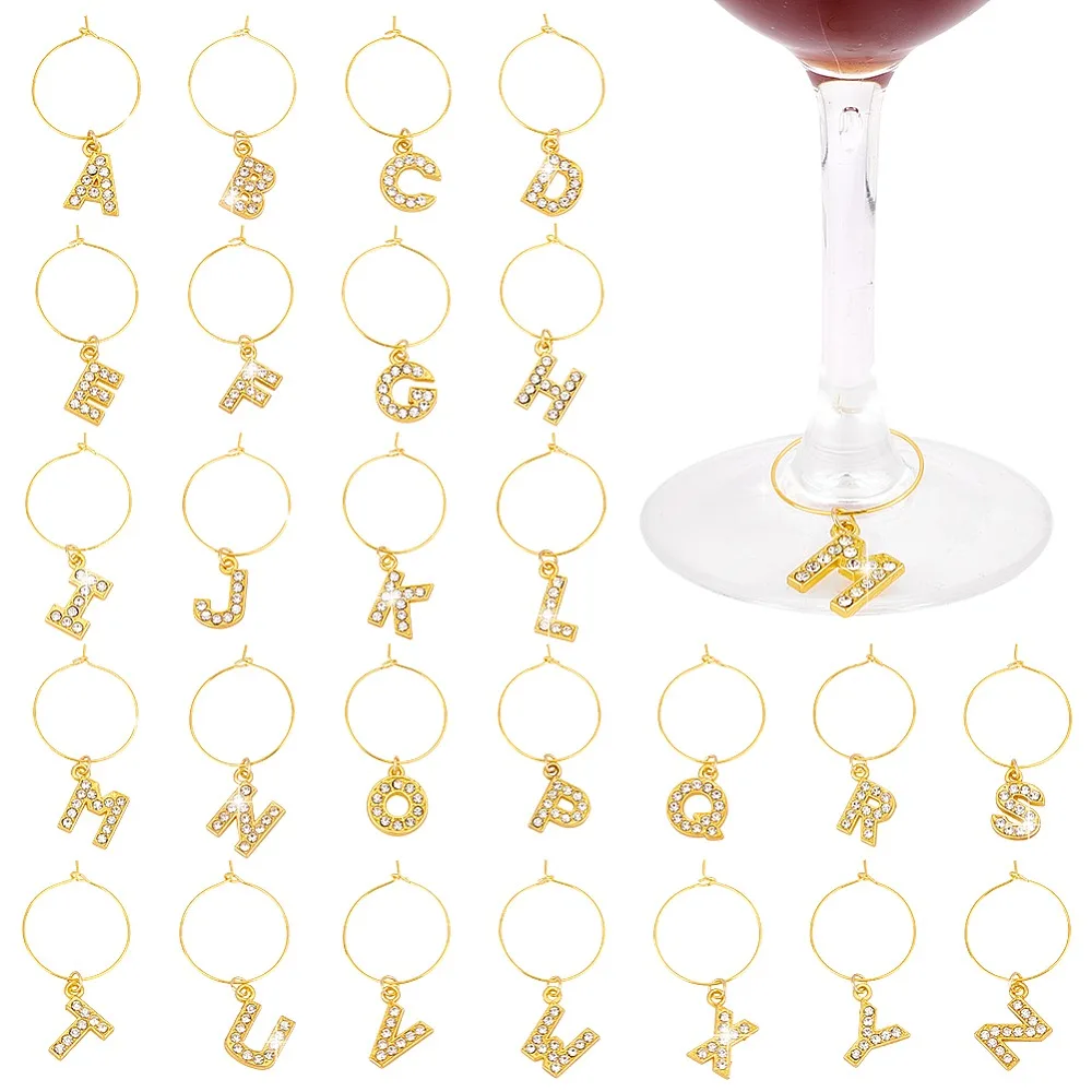 Wine Glass Charms with Alloy Rhinestone Pendants Brass Wine Glass Charms Ring Golden 50mm 26pcs/set
Wine Glass Charms with Alloy Rhinestone Pendants Brass Wine Glass Charms Ring Golden 50mm 26pcs/set