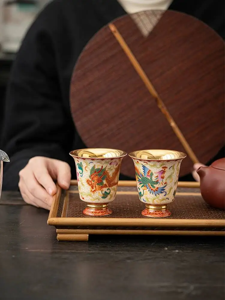 Cloisonné Enamel Dragon And Phoenix Pair Of 24K Pure Gilded Tea Personal Use Master Cups, Gold Goblets, Wine Cups
Cloisonné Enamel Dragon And Phoenix Pair Of 24K Pure Gilded Tea Personal Use Master Cups, Gold Goblets, Wine Cups