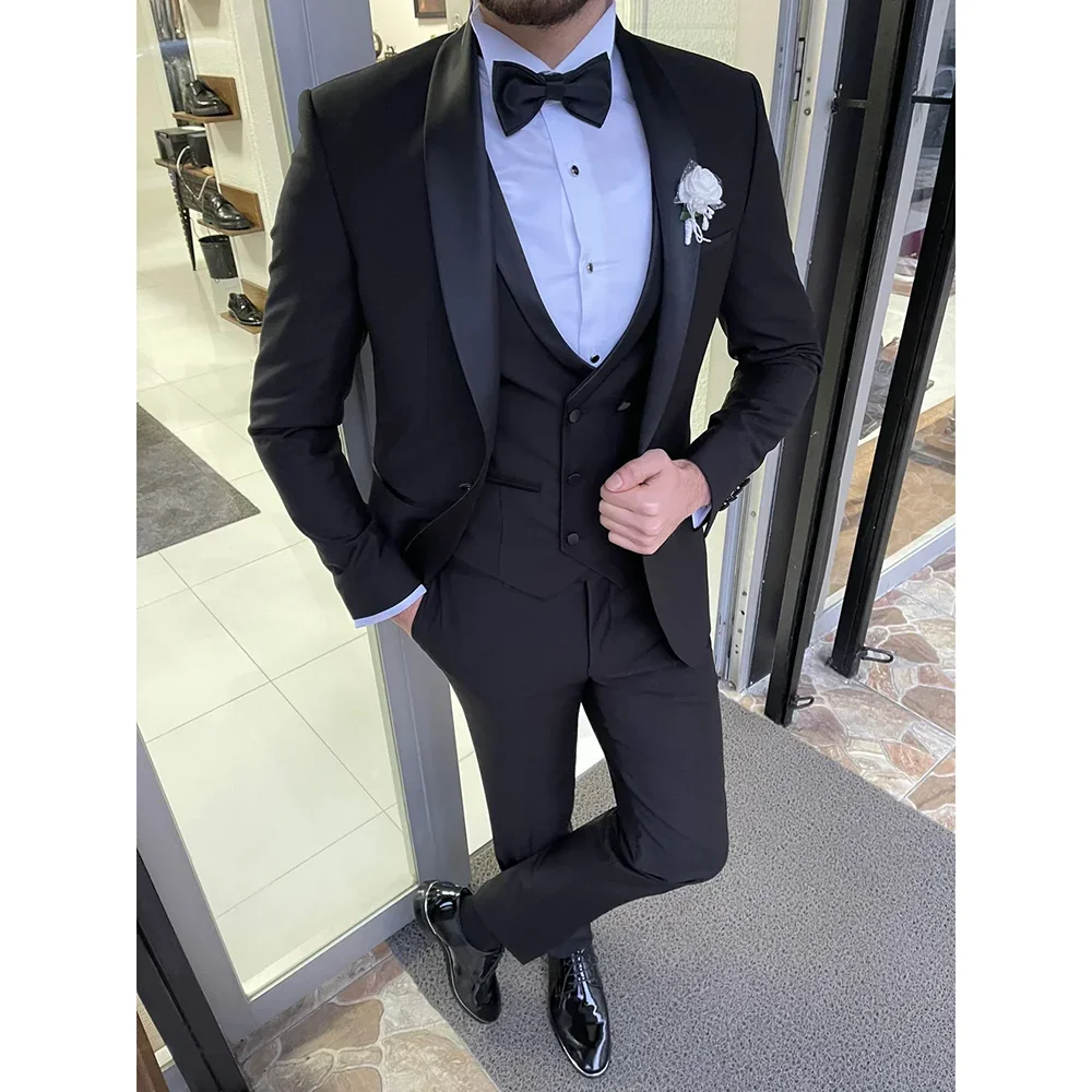High-end Black Men Suits 3 Piece Fashion Shawl Lapel Single Button Prom Party Clothing Slim Wedding Tuxedo (Blazer+Vest+Pants)
High-end Black Men Suits 3 Piece Fashion Shawl Lapel Single Button Prom Party Clothing Slim Wedding Tuxedo (Blazer+Vest+Pants)
