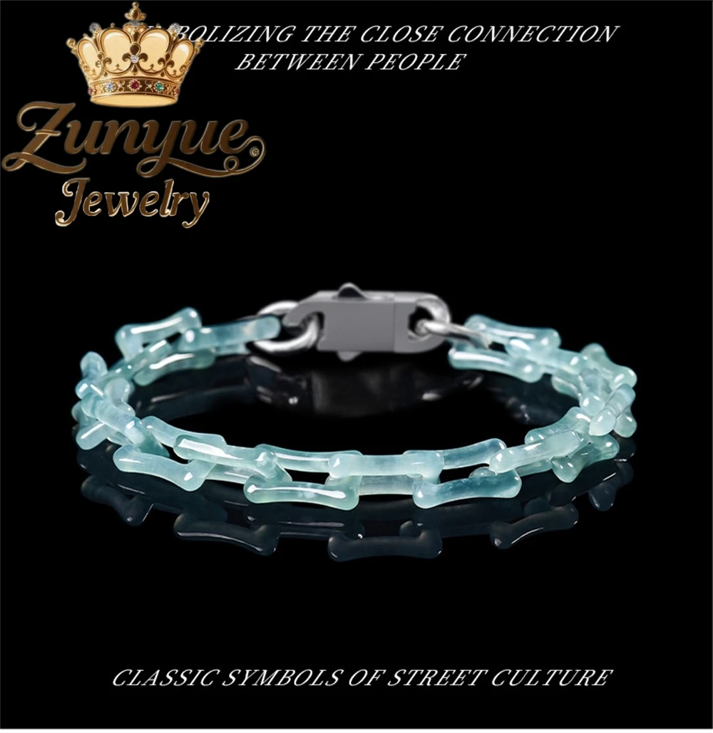 Natural Grade A Icy Blue Water Jadeite Creative Snake Bone Craft Design Bracelet Unisex Hip Hop Style Fashion Fine Jewelry Gift
Natural Grade A Icy Blue Water Jadeite Creative Snake Bone Craft Design Bracelet Unisex Hip Hop Style Fashion Fine Jewelry Gift