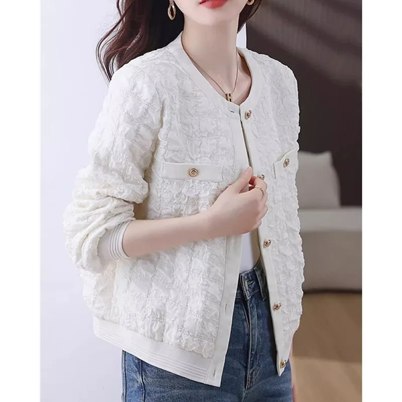 Spring Ladies Round Neck Casual Jacket Autumn Female Fashion Design Sense Loose Outwear Korean Women Solid Color Grid Short Coat
Spring Ladies Round Neck Casual Jacket Autumn Female Fashion Design Sense Loose Outwear Korean Women Solid Color Grid Short Coat