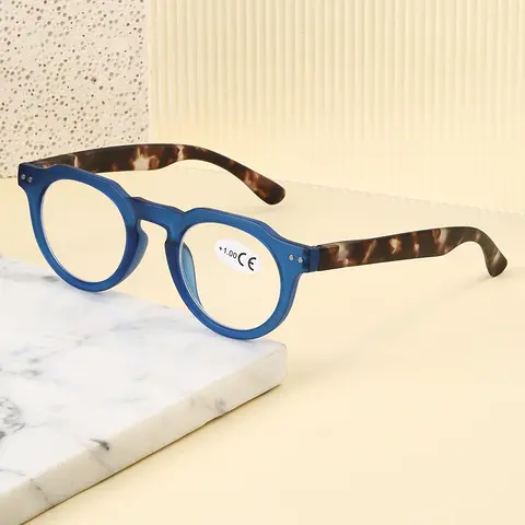 Fashionable Round Small Frame Tortoiseshell Leg Trendy Reading Glasses for Daily Sports Fishing Commuting Unisex Suitable for Al