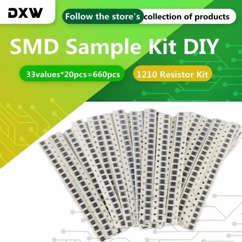 660PCS 1210 Resistor Kit 1R To 1M 5% 5.1R 10R 22R 47R 330R 100R 1K 4.7K 10K 100K 200K 33values*20pcs SMD Sample Kit DIY
660PCS 1210 Resistor Kit 1R To 1M 5% 5.1R 10R 22R 47R 330R 100R 1K 4.7K 10K 100K 200K 33values*20pcs SMD Sample Kit DIY