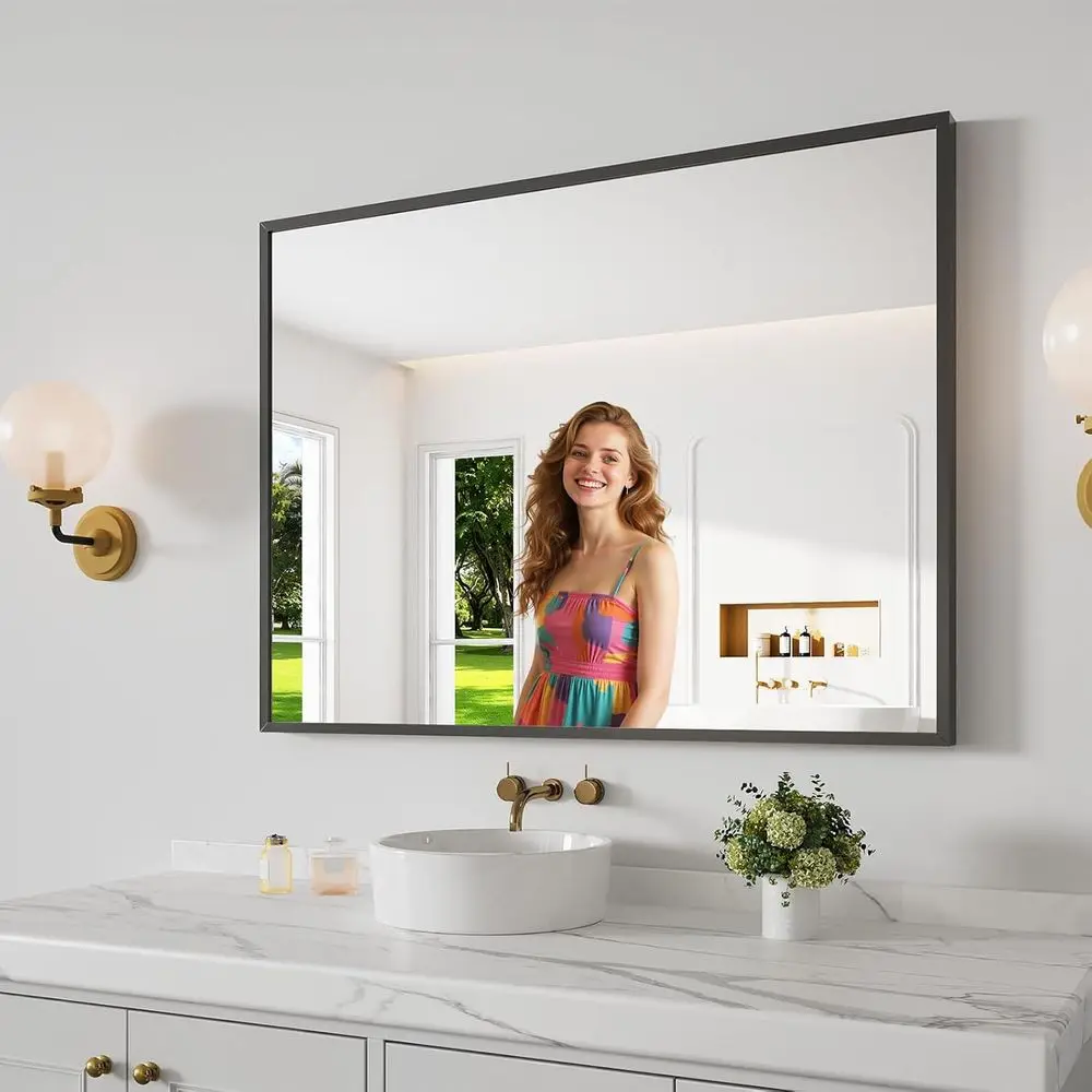Bathroom Mirror or Wall, 30"x40" Black Bathroom Mirror or Over Sink, Shatterproo Tempered Glass Vanity Mirror with Anti-Rust All
Bathroom Mirror or Wall, 30"x40" Black Bathroom Mirror or Over Sink, Shatterproo Tempered Glass Vanity Mirror with Anti-Rust All