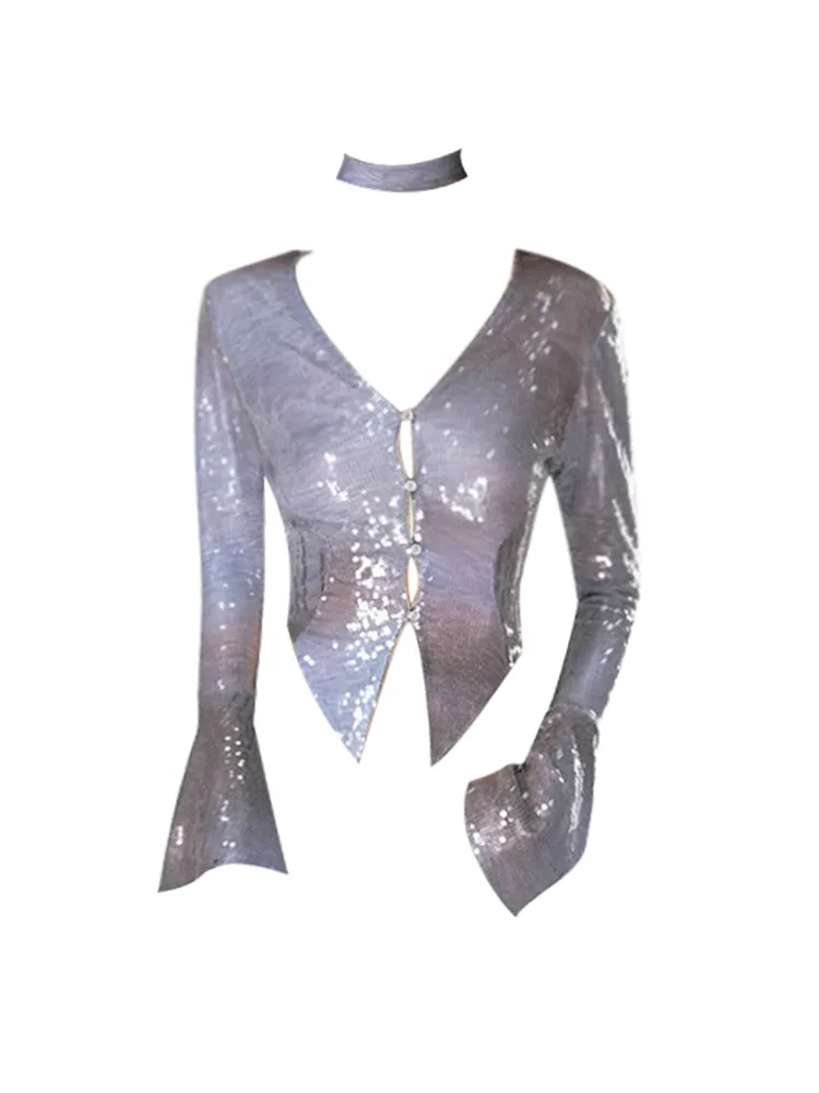 New Design Blue Blouse Women Flare Sleeve V-Neck Shirts Women Clubwear Elegant Korean Crop Top Office Lady Casual High Quality
New Design Blue Blouse Women Flare Sleeve V-Neck Shirts Women Clubwear Elegant Korean Crop Top Office Lady Casual High Quality