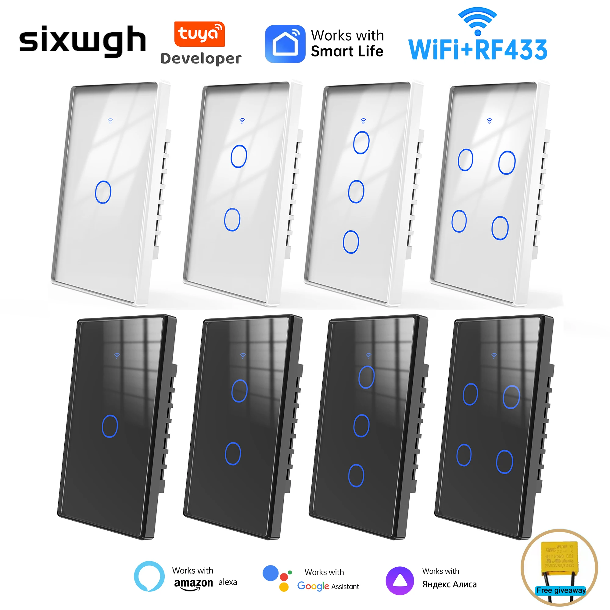 Tuya US WiFi Smart Wall Switch 1/2/3/4 Gang Multi Channel Control Touch Sensing LED Light/Remote Control Alexa/Google Home
Tuya US WiFi Smart Wall Switch 1/2/3/4 Gang Multi Channel Control Touch Sensing LED Light/Remote Control Alexa/Google Home