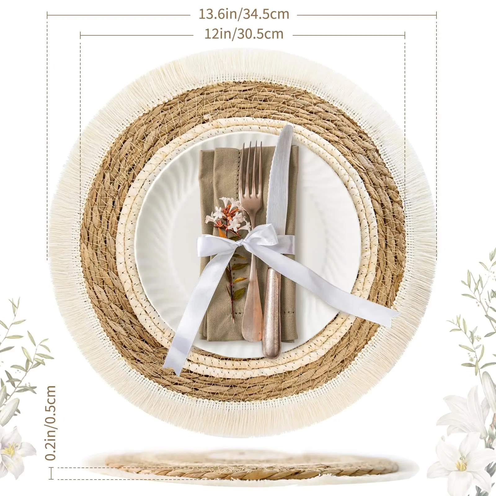 Set of 4 Premium Boho Place Mats, No Smell Thick Gourd Grass with Reinforced Edges, Non-Slip Heatproof Mats for Dinner Table
Set of 4 Premium Boho Place Mats, No Smell Thick Gourd Grass with Reinforced Edges, Non-Slip Heatproof Mats for Dinner Table