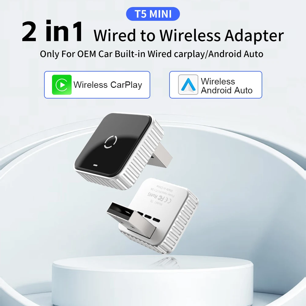 T5 2 в 1, проводной к беспроводному адаптеру CarPlay Android Auto, портативный BT 4.2, Plug and Play для большинства оригинальных проводов CarPlay/автомобилей
T5 2 в 1, проводной к беспроводному адаптеру CarPlay Android Auto, портативный BT 4.2, Plug and Play для большинства оригинальных проводов CarPlay/автомобилей