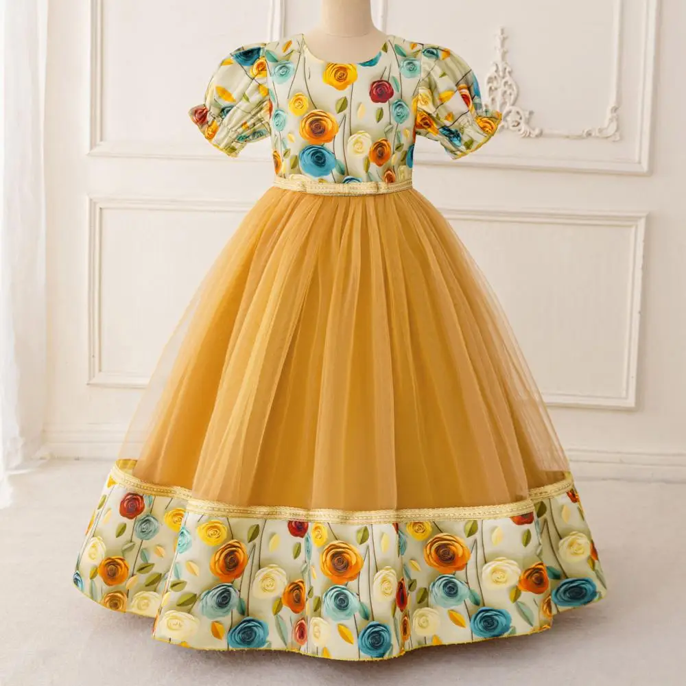 Spring and Summer Girls' New Bubble Sleeve Flower Splicing Mesh Bow Long Princess Dress Birthday Party Wedding Flower Girl Dress
Spring and Summer Girls' New Bubble Sleeve Flower Splicing Mesh Bow Long Princess Dress Birthday Party Wedding Flower Girl Dress