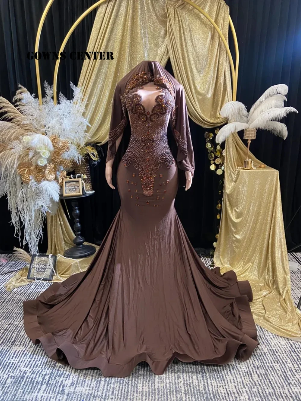 Sexy Brown Head Cover Prom Dresses For Special Occasions Mermaid O-Neck Bead Diamonds Party Dress Birthday Party Customized
Sexy Brown Head Cover Prom Dresses For Special Occasions Mermaid O-Neck Bead Diamonds Party Dress Birthday Party Customized