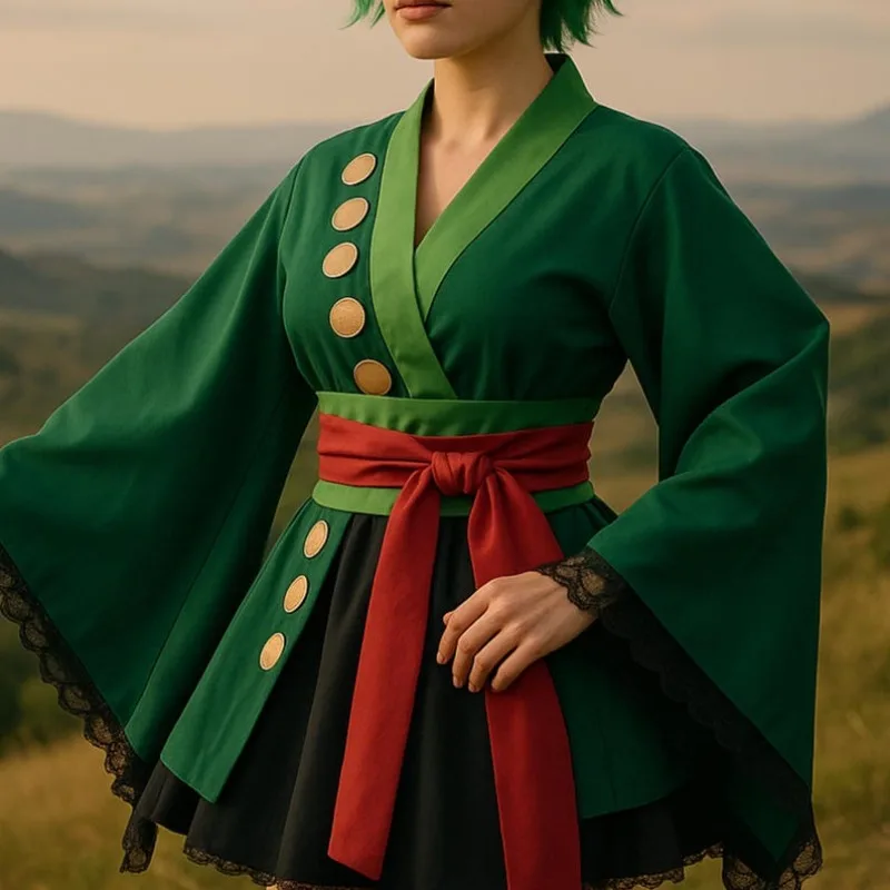 Anime Cosplay Green Japanese Kimono Dress Costume for Events and Conventions Role Play Outfit for Women Halloween Party
Anime Cosplay Green Japanese Kimono Dress Costume for Events and Conventions Role Play Outfit for Women Halloween Party