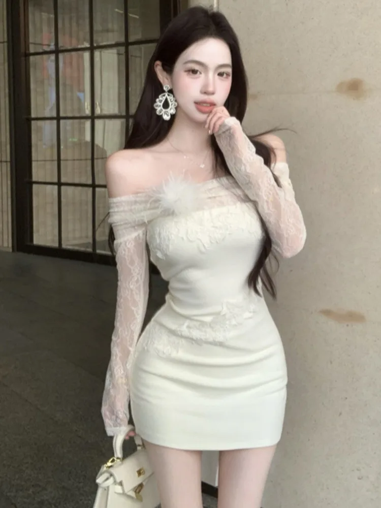 Sexy Lace Splice Bodycon Dress One Shoulder High Waist Pleated Slimming Short Skirt Korean Style Commute Long Sleeve Spring
Sexy Lace Splice Bodycon Dress One Shoulder High Waist Pleated Slimming Short Skirt Korean Style Commute Long Sleeve Spring