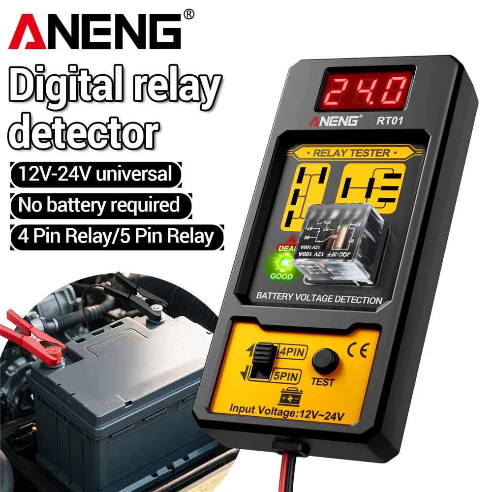 ANENG RT01 Relay Tester Aermotor 11-25V Car Battery Voltage Detector LED Indicator Light Alternator Analyzer Diagnostic Tool
ANENG RT01 Relay Tester Aermotor 11-25V Car Battery Voltage Detector LED Indicator Light Alternator Analyzer Diagnostic Tool