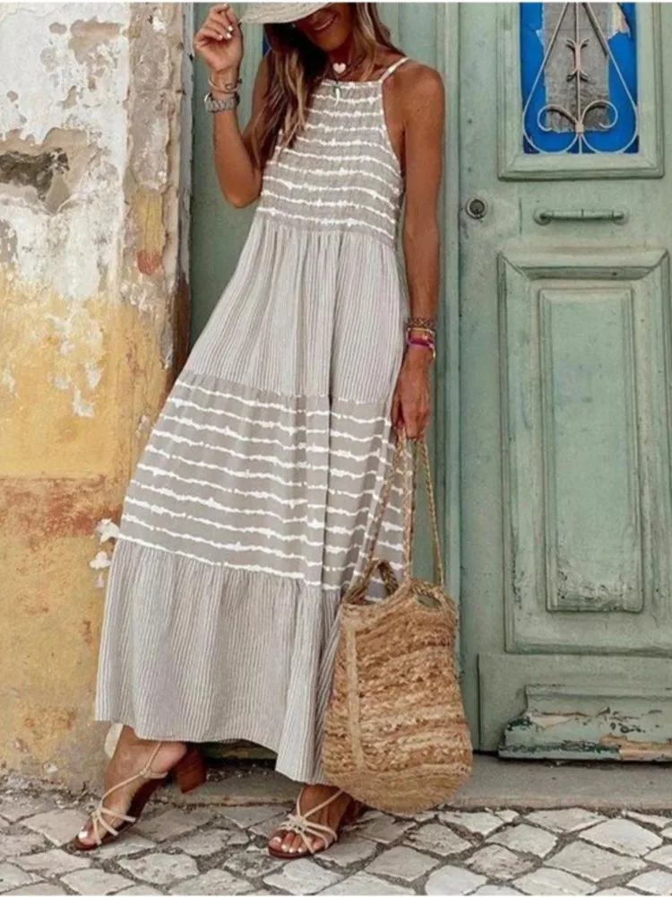 Long Dresses For Women Bohemian Sling Dress Striped Printed Loose Summer Commuting Streetwear Loose Casual Vestidos Para Mujer
Long Dresses For Women Bohemian Sling Dress Striped Printed Loose Summer Commuting Streetwear Loose Casual Vestidos Para Mujer