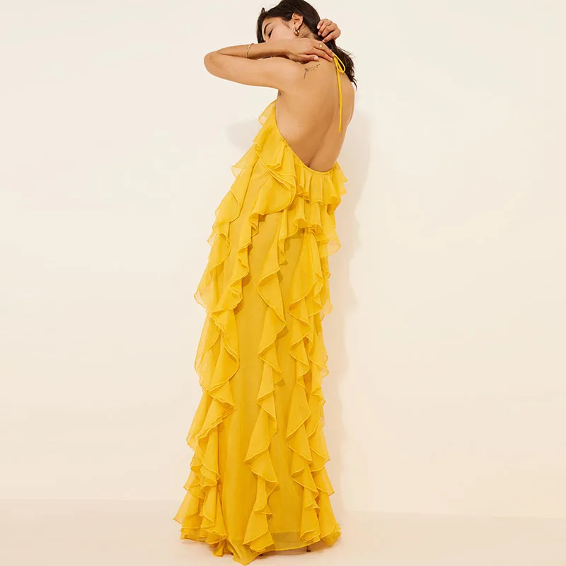 Elegant Sleeveless Backless Solid Long Dress 2026 Fashion France Style Beach Dress Lady Sexy Halter Tierred Ruffe Holiday Dress
Elegant Sleeveless Backless Solid Long Dress 2026 Fashion France Style Beach Dress Lady Sexy Halter Tierred Ruffe Holiday Dress