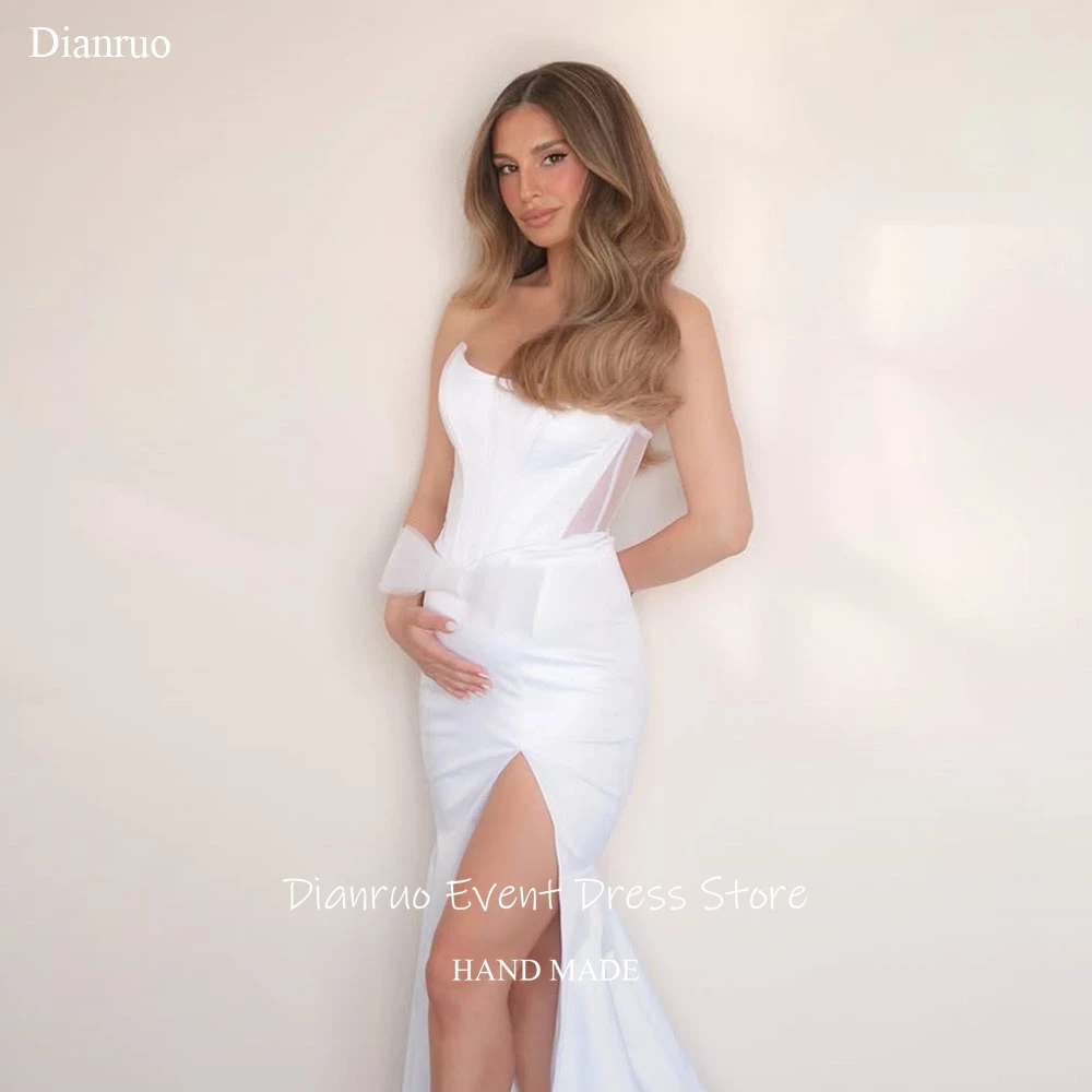 Dianruo White Illusion Evening Dresses Bow Adorned High Slit Wedding Dresses Bodycon Strapless Vestidos De Festa Customized
Dianruo White Illusion Evening Dresses Bow Adorned High Slit Wedding Dresses Bodycon Strapless Vestidos De Festa Customized