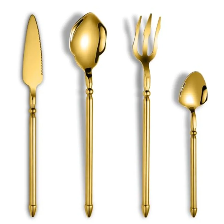 Gold Unique Silverware Set16-Piece Stainless Steel Cutlery Set for 4 Craft Flatware Set with Double-edged Knife Mirror Polished
Gold Unique Silverware Set16-Piece Stainless Steel Cutlery Set for 4 Craft Flatware Set with Double-edged Knife Mirror Polished