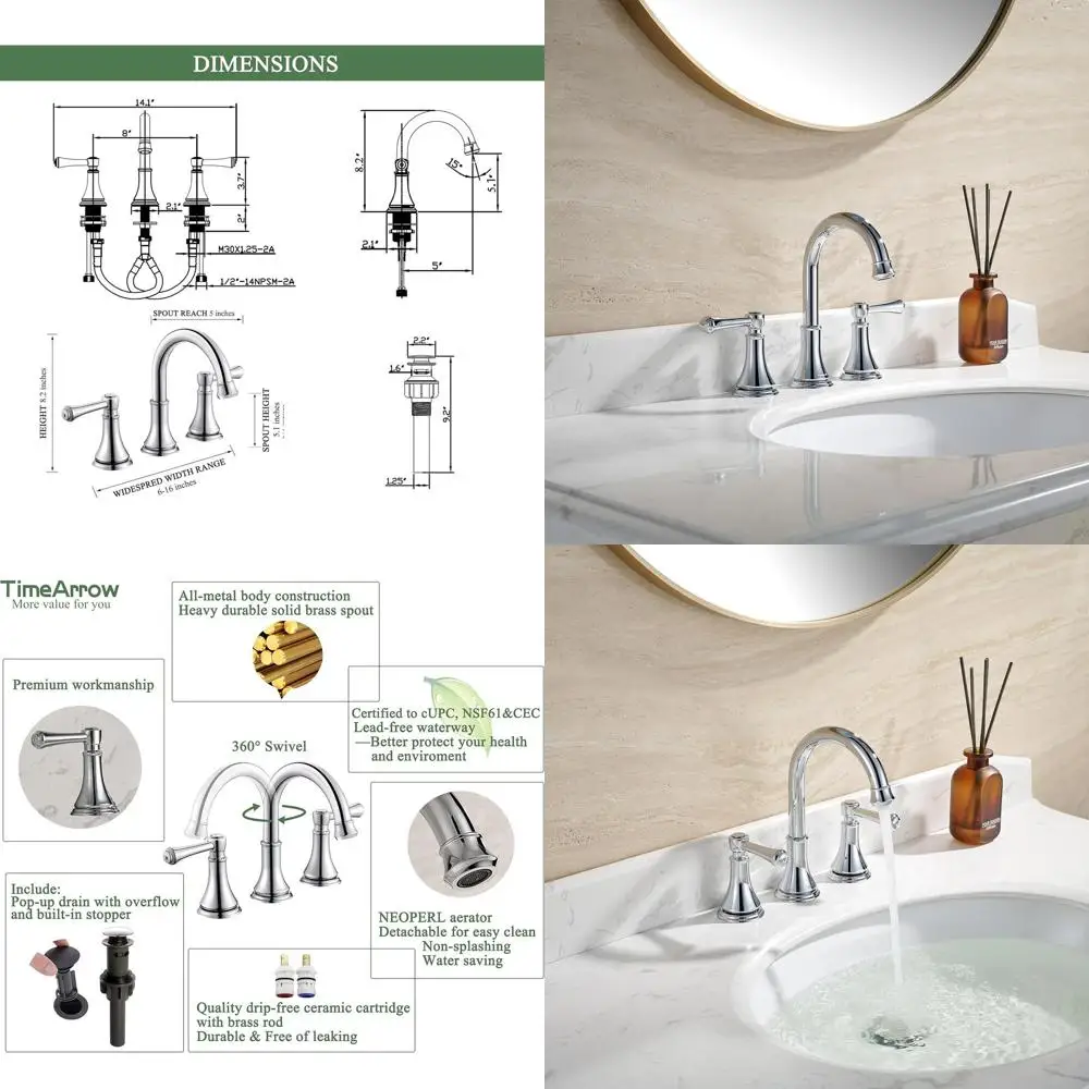 8 Inch Widespread 3-Hole Bathroom Sink Faucet with Pop-Up Drain, High Arc Modern Vanity Faucet, 360° Swivel Spout, Chrome Finish
8 Inch Widespread 3-Hole Bathroom Sink Faucet with Pop-Up Drain, High Arc Modern Vanity Faucet, 360° Swivel Spout, Chrome Finish