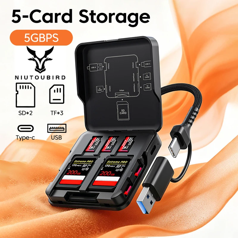 5 in 1 USB3.0 Reader Storage Box Adapter With USB/Type-C Cable Support 5Ports Read Simultaneously For SD/TF Card Storage Manager
5 in 1 USB3.0 Reader Storage Box Adapter With USB/Type-C Cable Support 5Ports Read Simultaneously For SD/TF Card Storage Manager