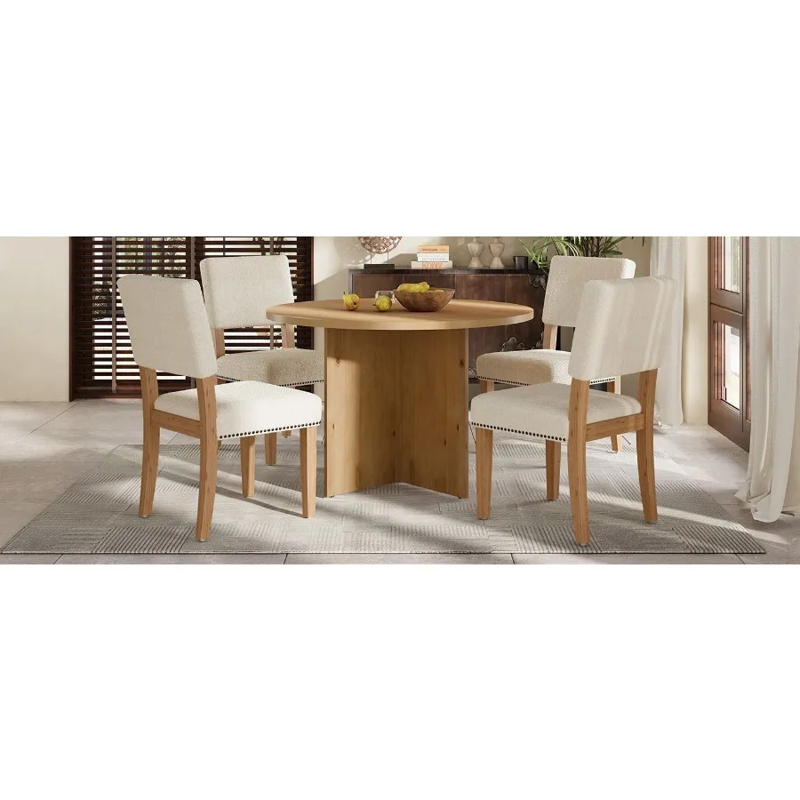 TOPMAX Modern 5Piece Round Dining Table Set Pedestal Kitchen Table Set with 4 Upholstered Dining Chairs for Studio Apartment Sm
TOPMAX Modern 5Piece Round Dining Table Set Pedestal Kitchen Table Set with 4 Upholstered Dining Chairs for Studio Apartment Sm