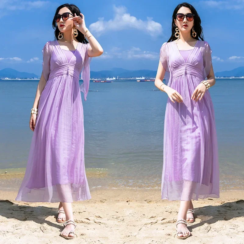 High Quality Summer Dress 2024 100% Silk Maxi Dresses For Women White Beach Dress Female Elegant Vestido De Mujer Pph4991
High Quality Summer Dress 2024 100% Silk Maxi Dresses For Women White Beach Dress Female Elegant Vestido De Mujer Pph4991