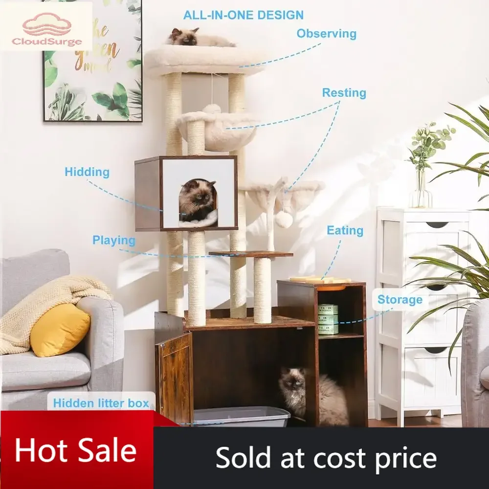 Activity limited-time pricePromotionPromotionRustic Brown All-in-One Cat Tree with Litter Box, Large Platform, Condo, Food Stati
Activity limited-time pricePromotionPromotionRustic Brown All-in-One Cat Tree with Litter Box, Large Platform, Condo, Food Stati