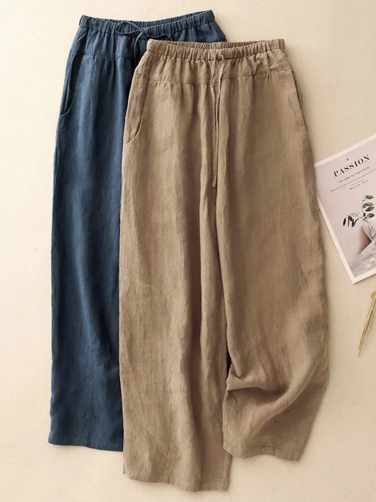 Легкие дышащие хлопковые и льняные широкие брюки, женские летние повседневные брюки со свободной талией, удобные брюки прямого кроя
Легкие дышащие хлопковые и льняные широкие брюки, женские летние повседневные брюки со свободной талией, удобные брюки прямого кроя