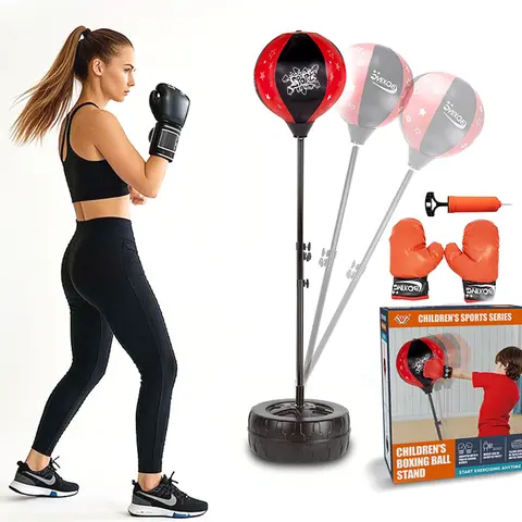 Freestanding Boxing Speed ​​Ball with Gloves, Height Adjustable, Youth Punching Bag Set