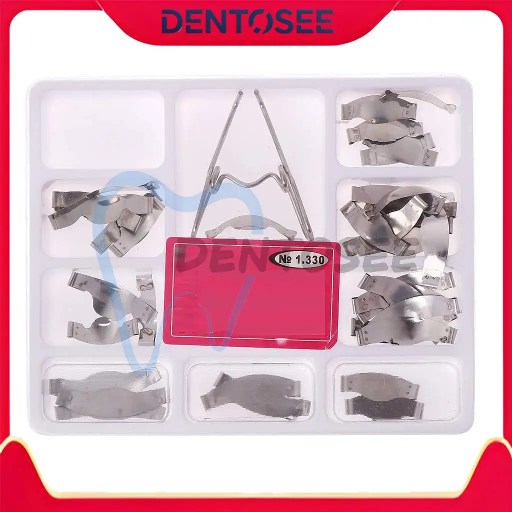 36Pcs Dental Saddle Contoured Metal Matrices Kit with Spring Clips for Class II Restorations Amalgam Composite Fillings
36Pcs Dental Saddle Contoured Metal Matrices Kit with Spring Clips for Class II Restorations Amalgam Composite Fillings