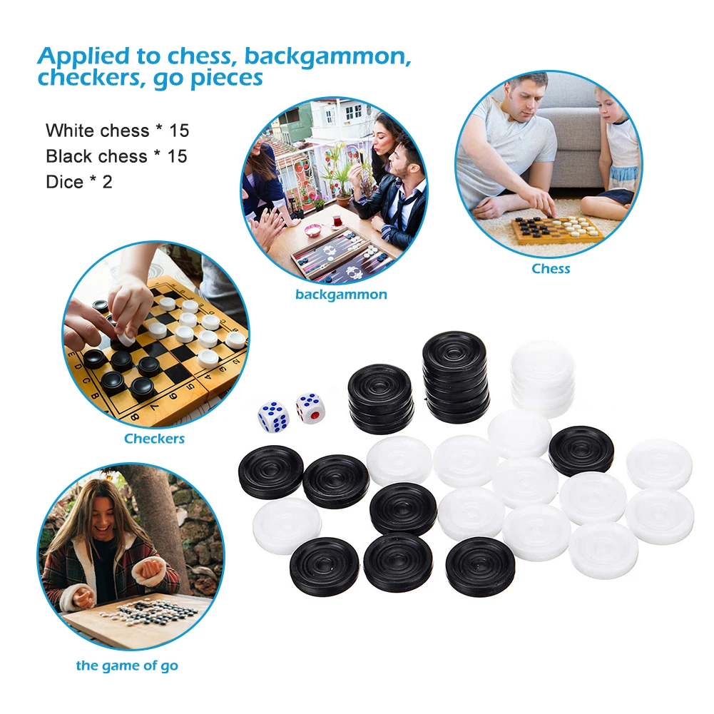 30pcs Plastic Checkers Pieces Backgammon Chess Pieces with 2 Dice Home Party Table Board Game for Adults Kids
30pcs Plastic Checkers Pieces Backgammon Chess Pieces with 2 Dice Home Party Table Board Game for Adults Kids