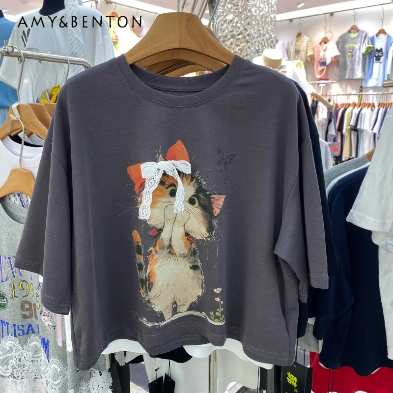 2025 Summer New Korean Style Design Cartoon Cat Short T-shirt Women's Fashion Versatile Casual Short-sleeved Top Pullover Female
2025 Summer New Korean Style Design Cartoon Cat Short T-shirt Women's Fashion Versatile Casual Short-sleeved Top Pullover Female