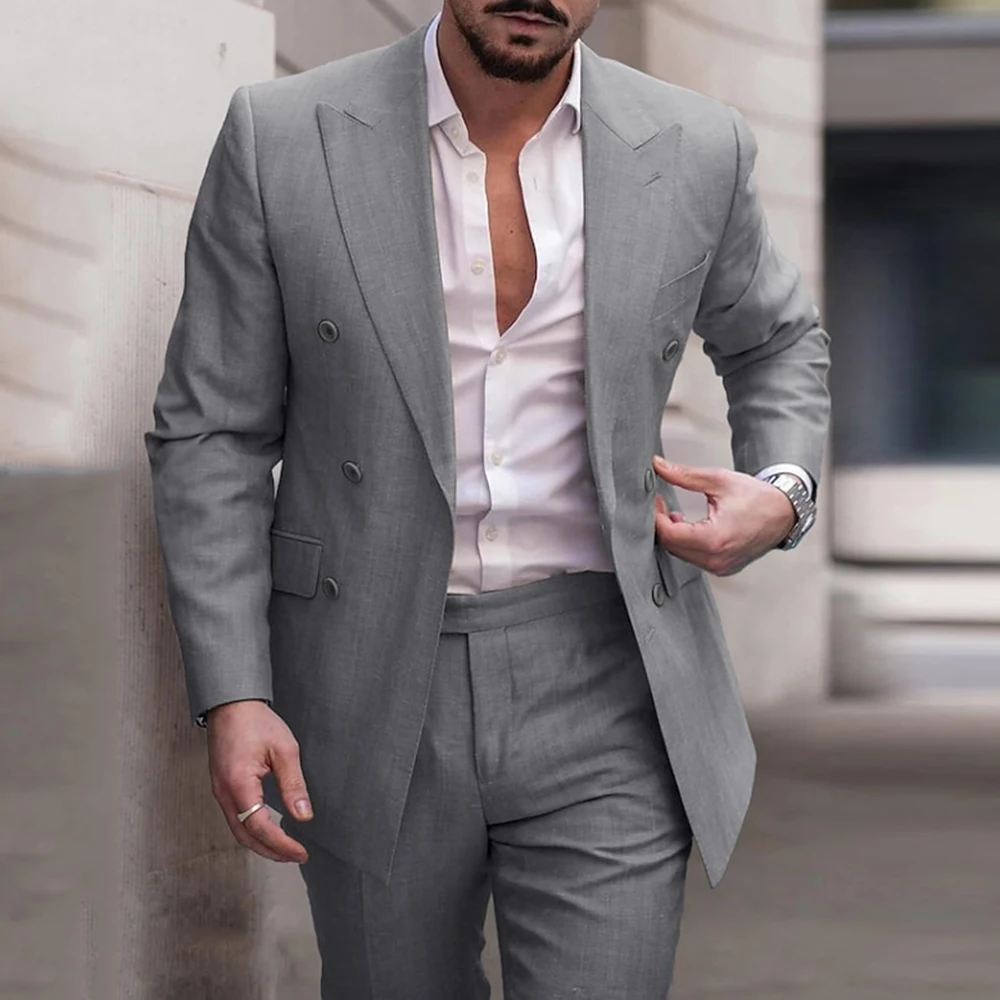 Gray Formal Suits for Men Double Breasted Blazer Pants 2 Piece Business Office Outfit Wedding Groom Tuxedos Costume Homme
Gray Formal Suits for Men Double Breasted Blazer Pants 2 Piece Business Office Outfit Wedding Groom Tuxedos Costume Homme