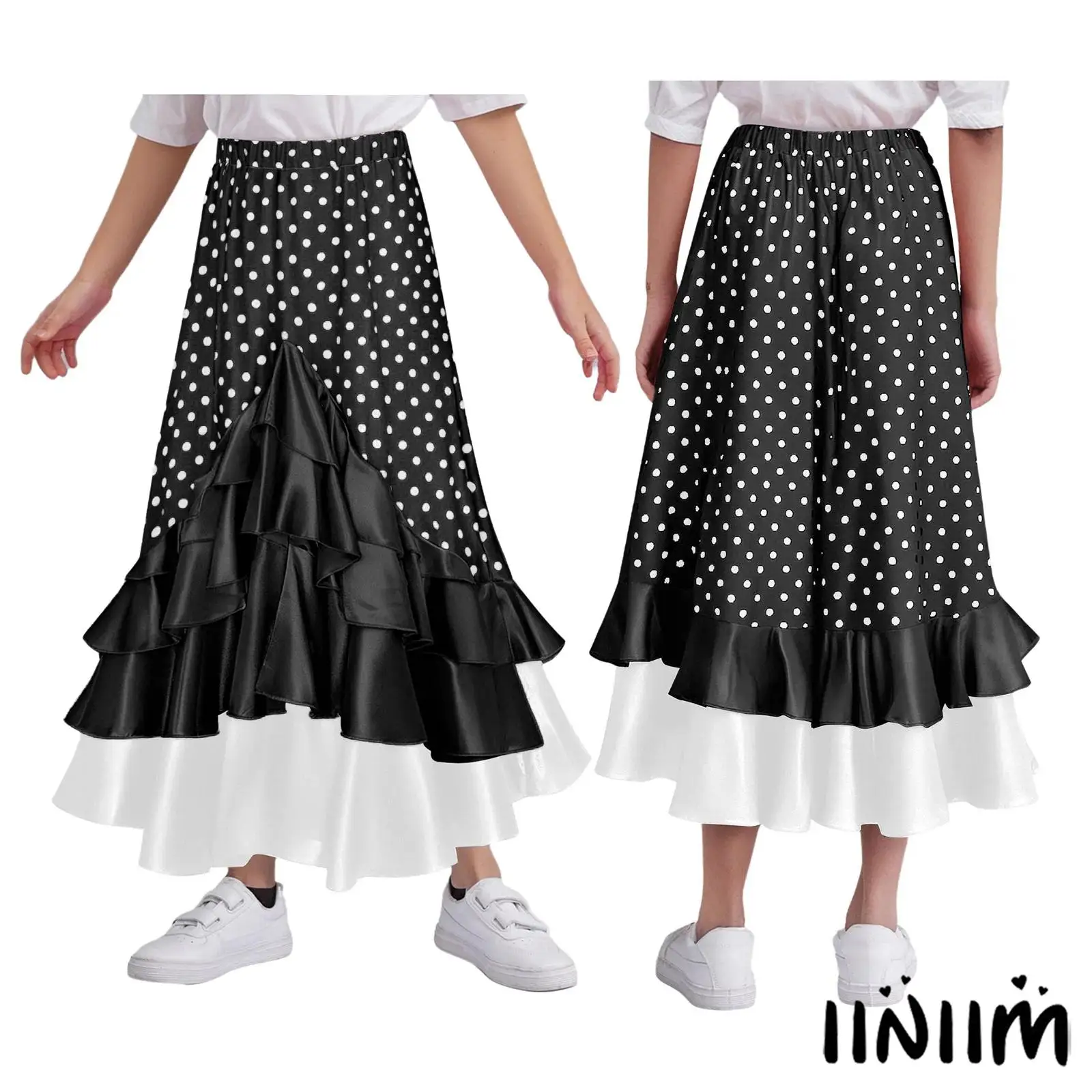 Kids Girls Magic Flamenco Skirt Glow Polka Dots Length Ruffles Elastic Waist Latin Dance Skirt for Halloween Stage Performance
Kids Girls Magic Flamenco Skirt Glow Polka Dots Length Ruffles Elastic Waist Latin Dance Skirt for Halloween Stage Performance