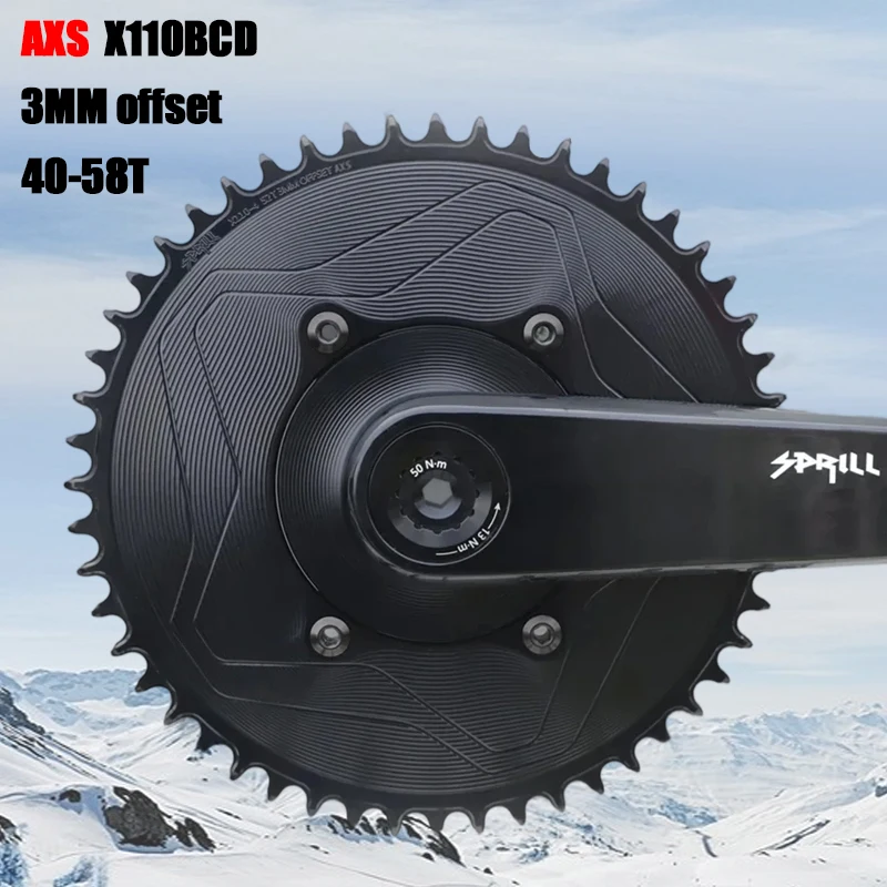 SPRILL AXS X110BCD 3mm (4-bolt AERO) Round Narrow Wide Chainring 40-58T for AXS 12speed chain
SPRILL AXS X110BCD 3mm (4-bolt AERO) Round Narrow Wide Chainring 40-58T for AXS 12speed chain