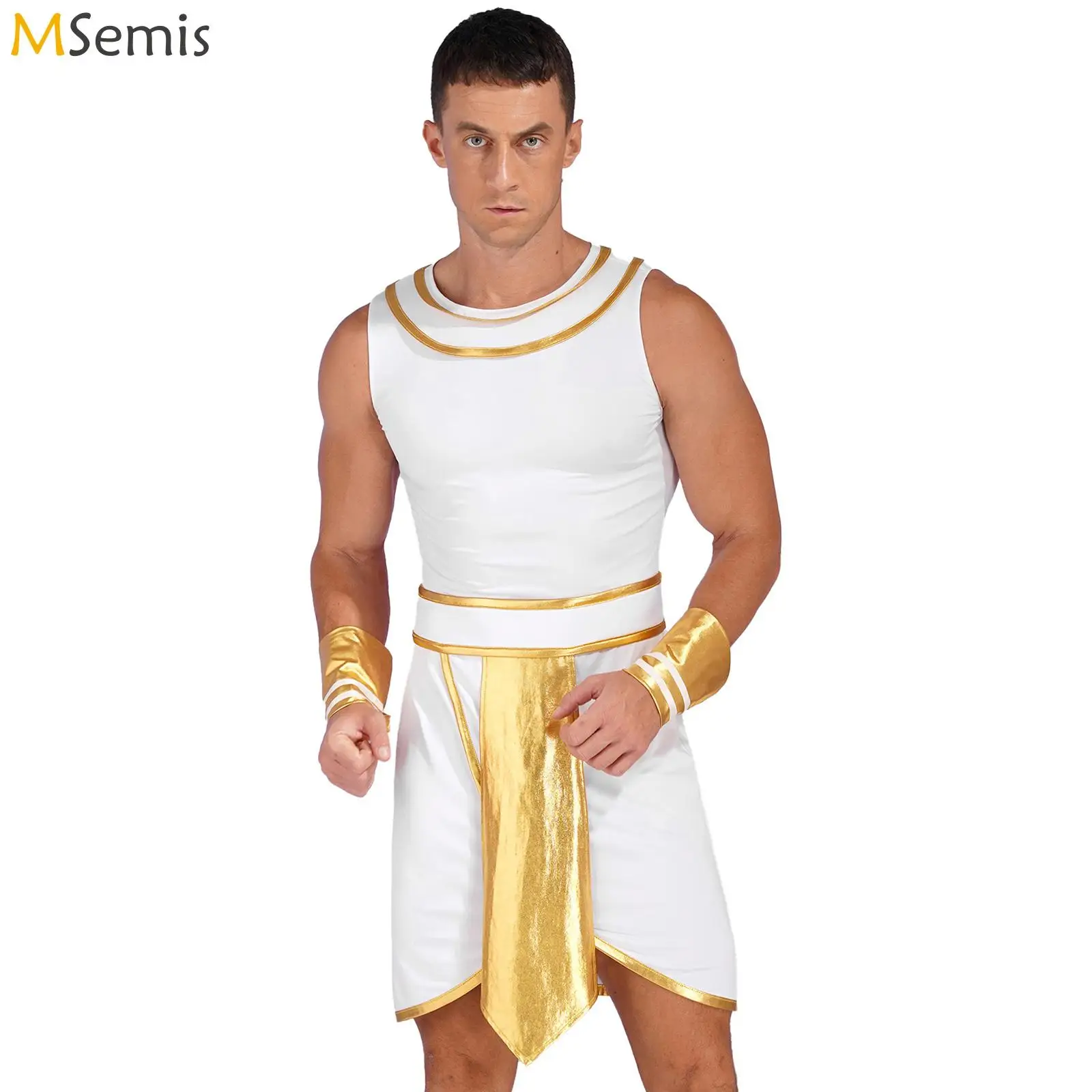 Mens Halloween Cosplay Ancient Greek Egyptian Pharaoh Toga and Sleeves Halloween Cosplay Costume Metallic Shiny Dress Robe
Mens Halloween Cosplay Ancient Greek Egyptian Pharaoh Toga and Sleeves Halloween Cosplay Costume Metallic Shiny Dress Robe