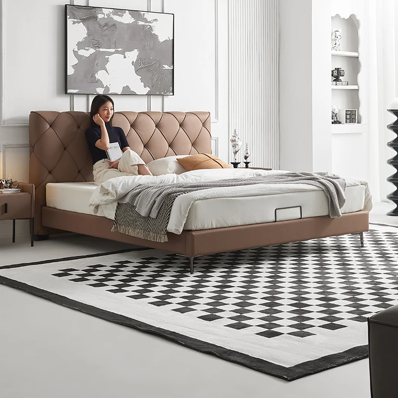 Decoration Brown Double Bed Luxury Minimalist Modern Pliable Double Bed Accessories Household Cama Twin Furniture For Home
Decoration Brown Double Bed Luxury Minimalist Modern Pliable Double Bed Accessories Household Cama Twin Furniture For Home