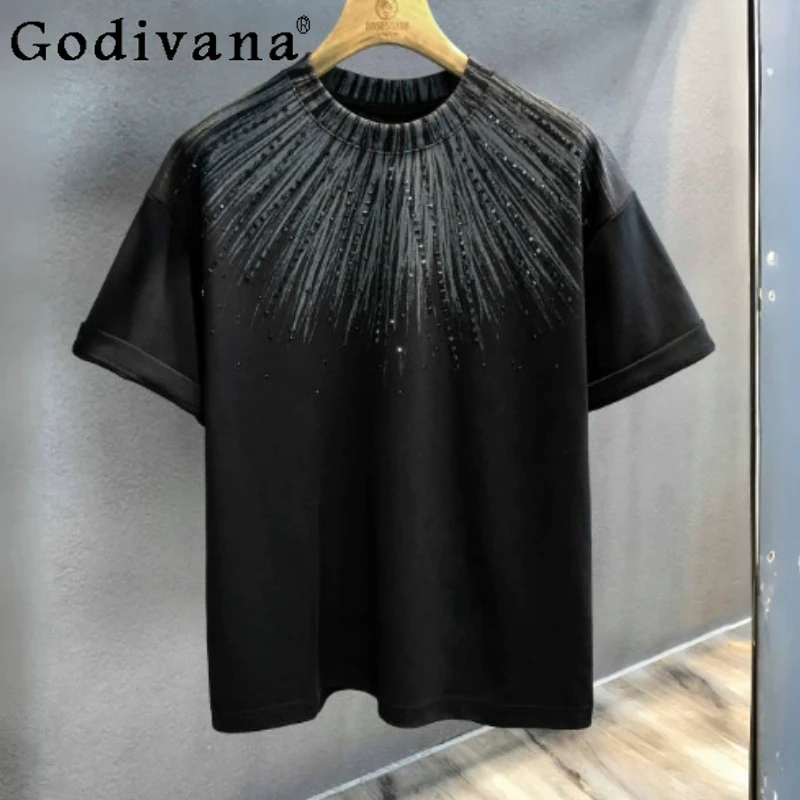 Summer Heavy Industry Hot Diamond Loose Short Sleeve T-shirt Men's Fashion Round Neck Versatile Personality Leisure Handsome Top
Summer Heavy Industry Hot Diamond Loose Short Sleeve T-shirt Men's Fashion Round Neck Versatile Personality Leisure Handsome Top