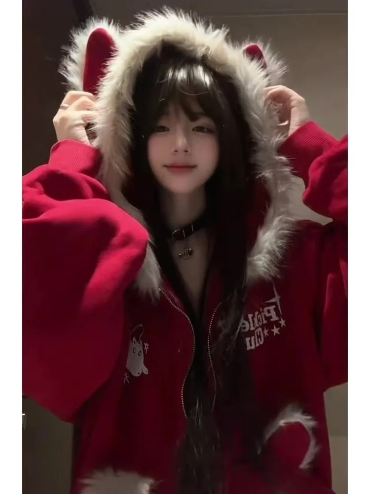 Lucky Year Red Atmosphere Fleece-Lined Hooded Sweatshirt Jacket Women's Autumn Winter Integrated Faux Fur Collar One-Piece Sw...
Lucky Year Red Atmosphere Fleece-Lined Hooded Sweatshirt Jacket Women's Autumn Winter Integrated Faux Fur Collar One-Piece Sw...