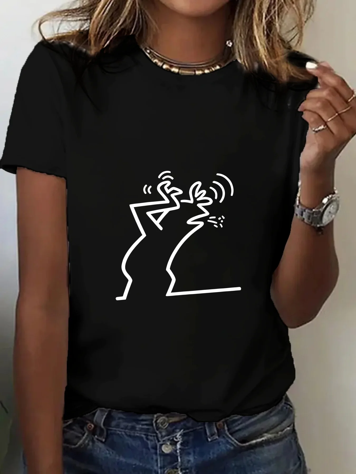 Women's Plus Size Geometric Print T-Shirt - Black Casual Crew Neck Short Sleeve Top with White Fabric for Spring/Summer
Women's Plus Size Geometric Print T-Shirt - Black Casual Crew Neck Short Sleeve Top with White Fabric for Spring/Summer