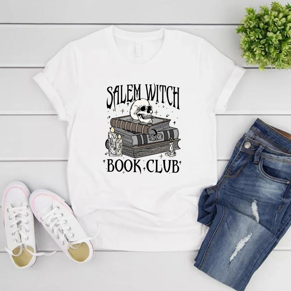 Salem Witch Book Club T-shirt Funny Halloween Shirt Happy Halloween Tee Retro Women Short Sleeve O-Neck Tshirt Female Clothes
Salem Witch Book Club T-shirt Funny Halloween Shirt Happy Halloween Tee Retro Women Short Sleeve O-Neck Tshirt Female Clothes